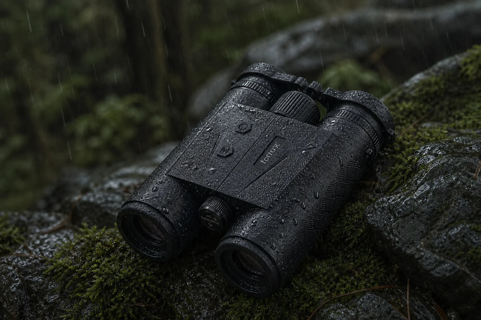 Schwarzes fofoyx Entfernungsmesser-Fernglas im Regen